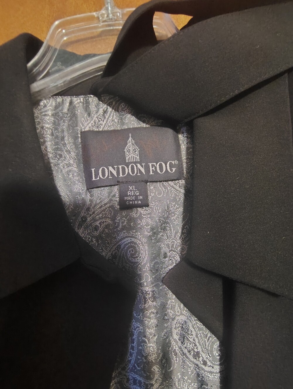 London Fog Black Trench Coat with Paisley Lining